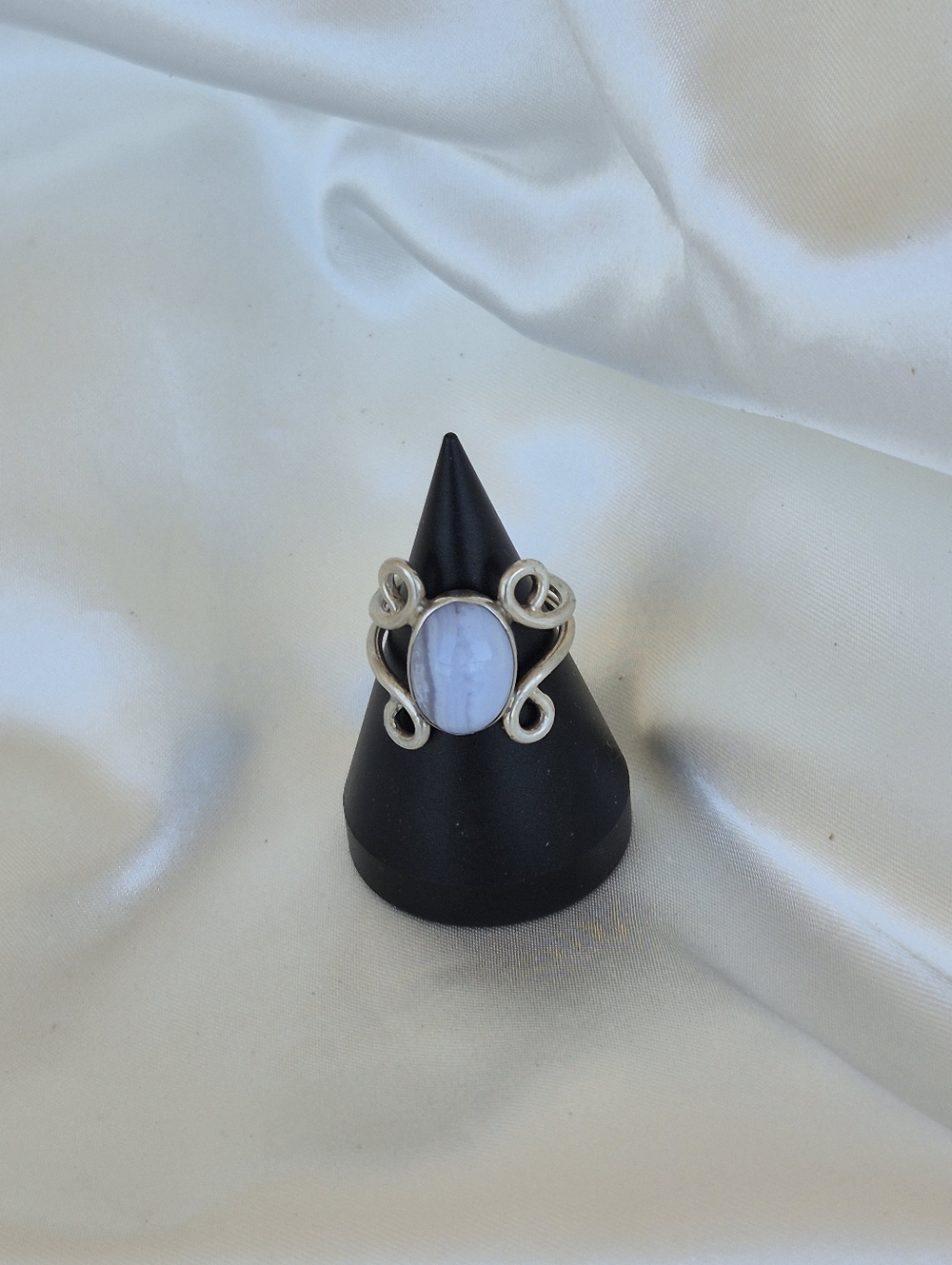 Sterling Silver Blue Lace Agate Statement Ring - Artisan